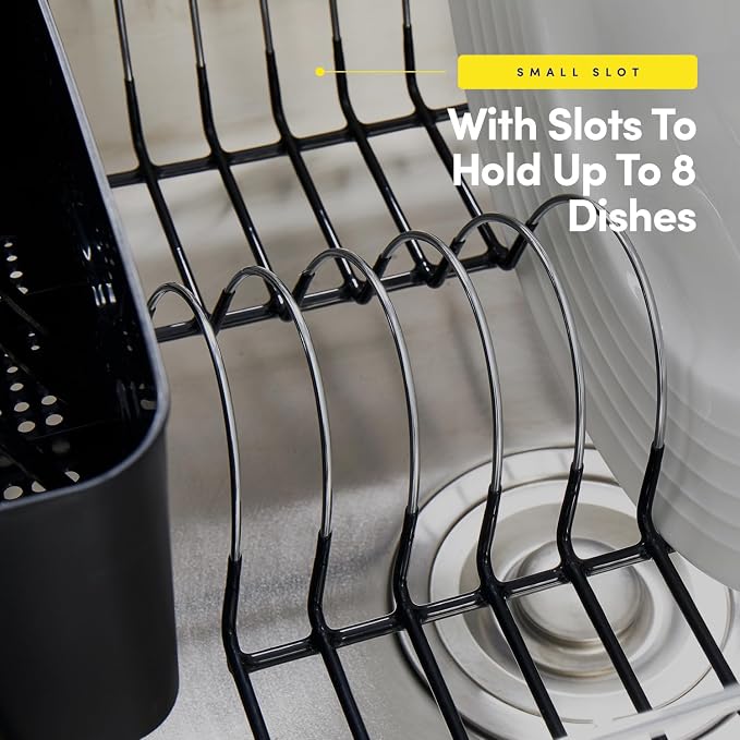 Sweet Home Collection 2 Piece Dish Drying Rack Set Drainer with Utensil Holder Simple Easy to Use Fits in Most Sinks, 14.5" x 13" x 5.25", Black (Pack of 12)