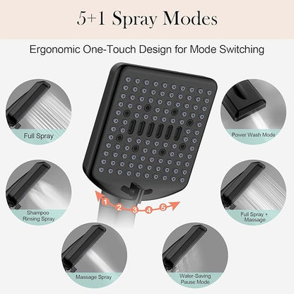 Homlord Filtered Shower Head with Handheld Matte Black - High Pressure 6 Modes, 120 Anti-clog Nozzles, Detachable Showerhead with Hard Water Filters, Extra Long 6ft Hose, Power Wash Mode for Bathroom