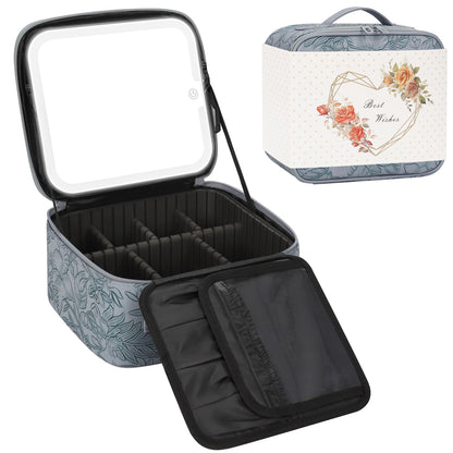Relavel Travel Makeup Bag With LED Mirror, Cosmetic Train Case with Light up Mirror, Portable Makeup Artist Organizer Bag with Adjustable Dividers, Makeup Brush Holder Storage, Black