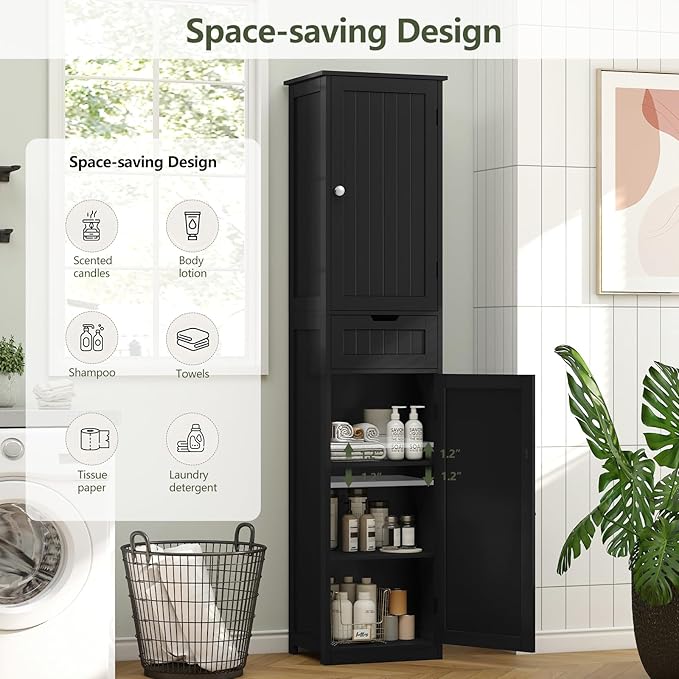 Iwell Tall Black Bathroom Cabinet