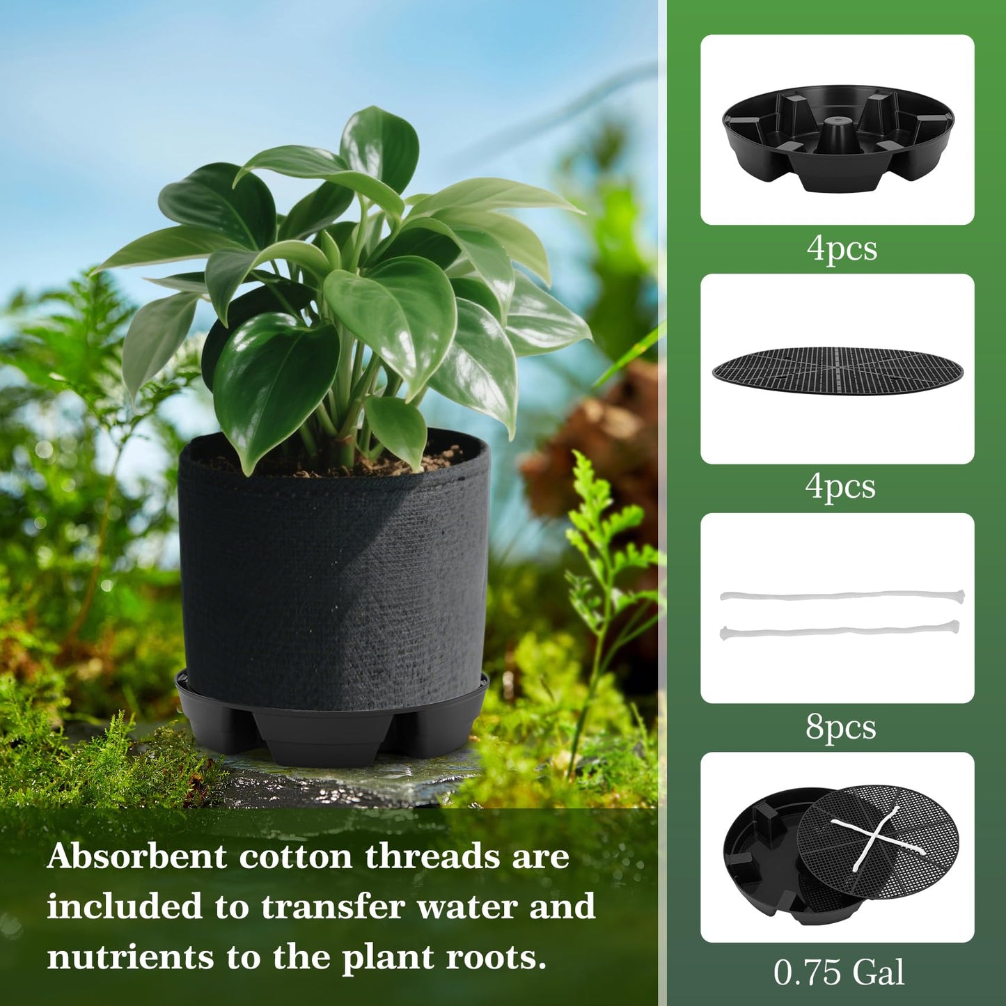 4-Pack Self Watering Fabric Pot Base, Auto Pots Fit for 5 Gallon Grow Bags, Auto-Irrigation Water Delivery System , Auto Watering Plant Saucer for Fabric Planters 3 Year Warranty (Capacity Upgrade)