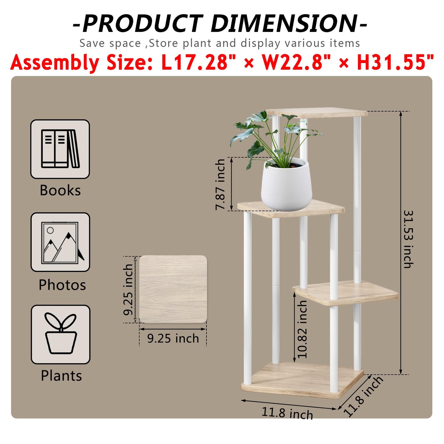 AZERPIAN Plant Stand 4 Tier Indoor Metal Flower Shelf for Multiple Plants Corner Tall Flower Holders for Patio Garden Living Room Balcony Bedroom, Black (4 Tier-White)