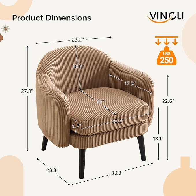 VINGLI 30.3" Wide Modern Barrel Accent Armchair