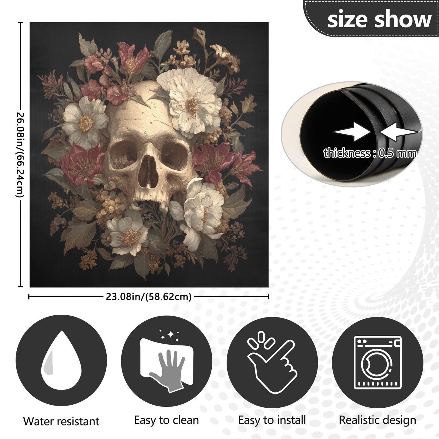 Halloween Skull White Flowers Dishwasher Magnet Cover for The Front Magnetic Dishwasher Magnets Decorative Cover Panel Magnetic Refrigerator Covers for Kitchen Farmhouse Home Decor - 23 X 26 in