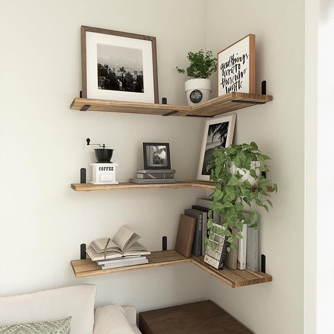 WOPITUES Wood Floating Shelves Set of 6, Shelves