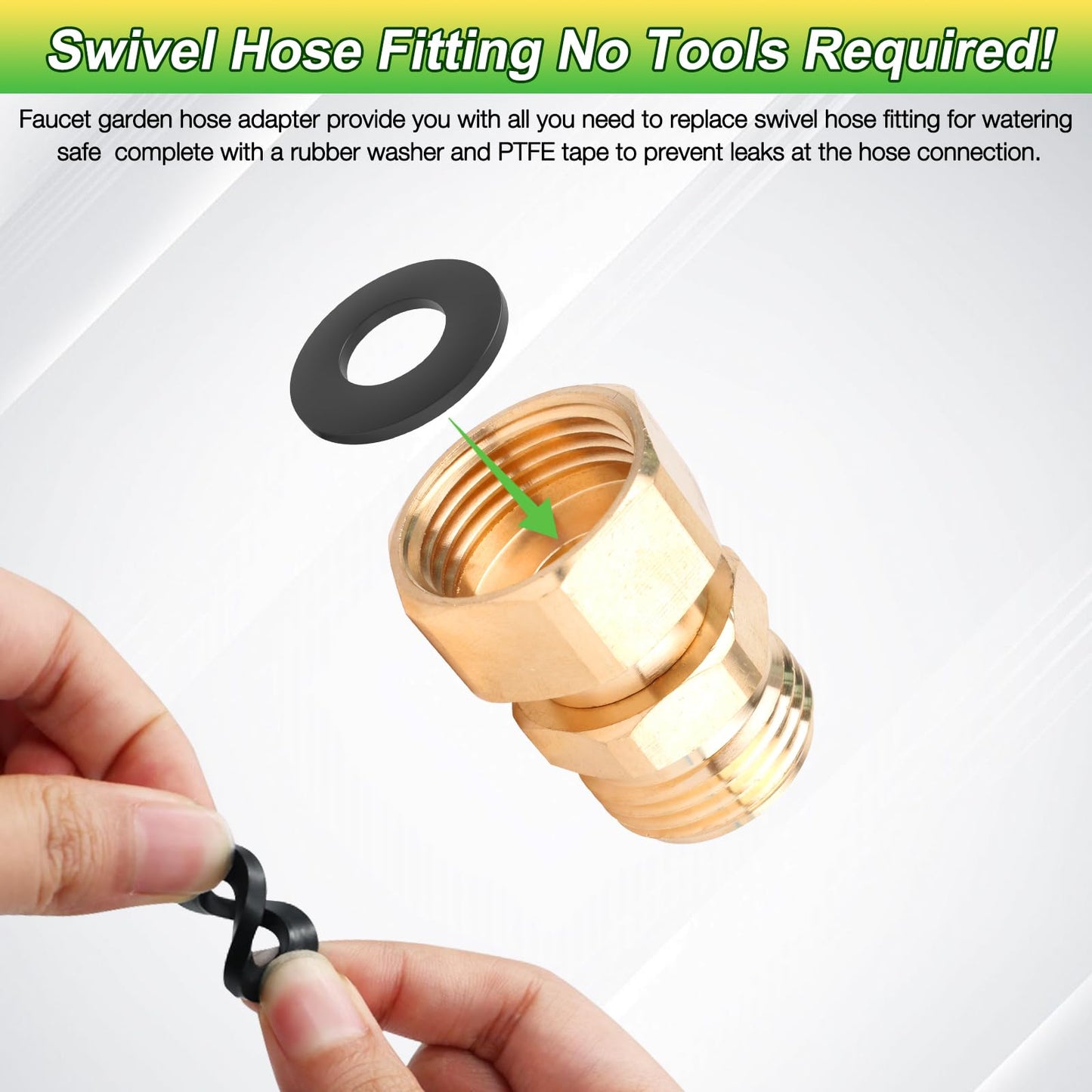 Garden Hose Swivel Connector 3/4 GHT Female to Male Hose Adapter 360 Degree Water Hose Swivel Fitting For Pressure Water Hose Quick Connect Fittings 2 Pack with PTFE Leak Proof Tape and Washer