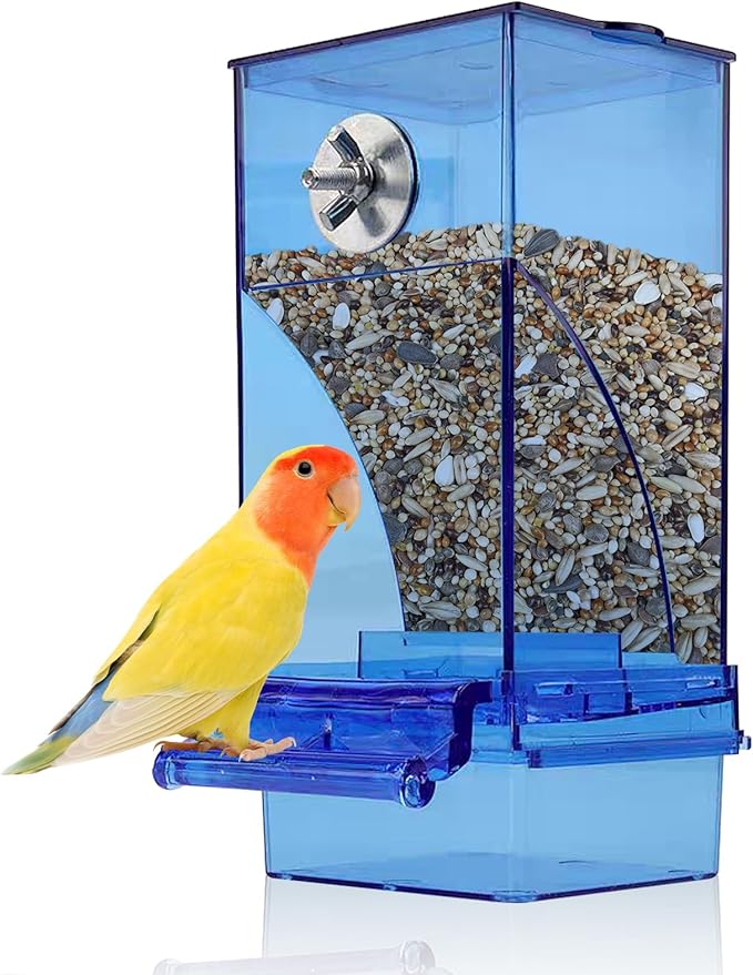 kathson No-Mess Bird Cage Feeder Automatic Parrot Feeders Seeds Container Acrylic Finch Foraging Feeders Parakeet Food Dispenser Cage Accessories for Small Birds Canary Budgie Lovebirds