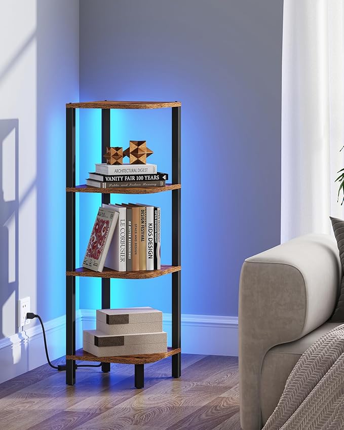 TUTOTAK Corner Shelf, 4-Tier Corner Bookshelf
