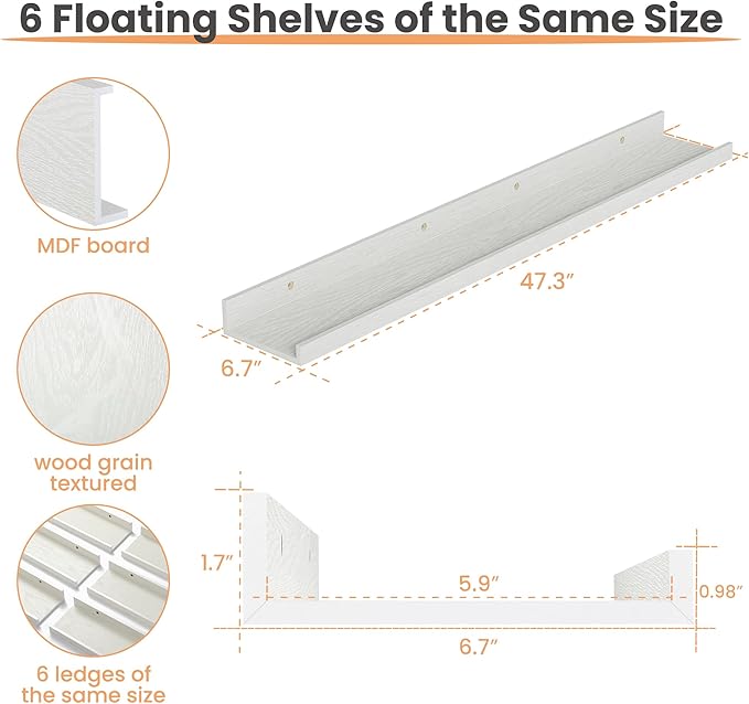 upsimples Floating Shelves for Wall, 47.3 Inch Shelves for Decor Storage Set of