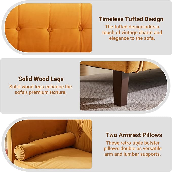 Dreamsir 78'' W Velvet Sofa, Mid-Century Love Seats Sofa Furniture