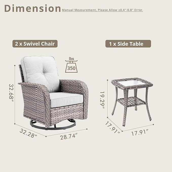 Weaxty Outdoor Swivel Rocker Patio Chairs, 3 Pieces Patio Furniture Set