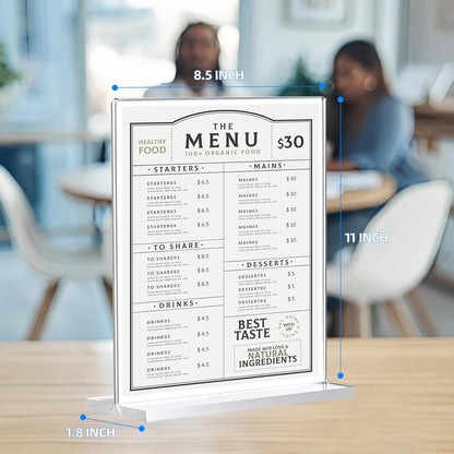 6 Pack Acrylic Sign Holder 8.5 x 11, Double-Sided Clear Sign Holder Plastic Stands for Display, T Shape Acrylic Table Sign Stands for Office Store Restaurants Wedding Party Decoration