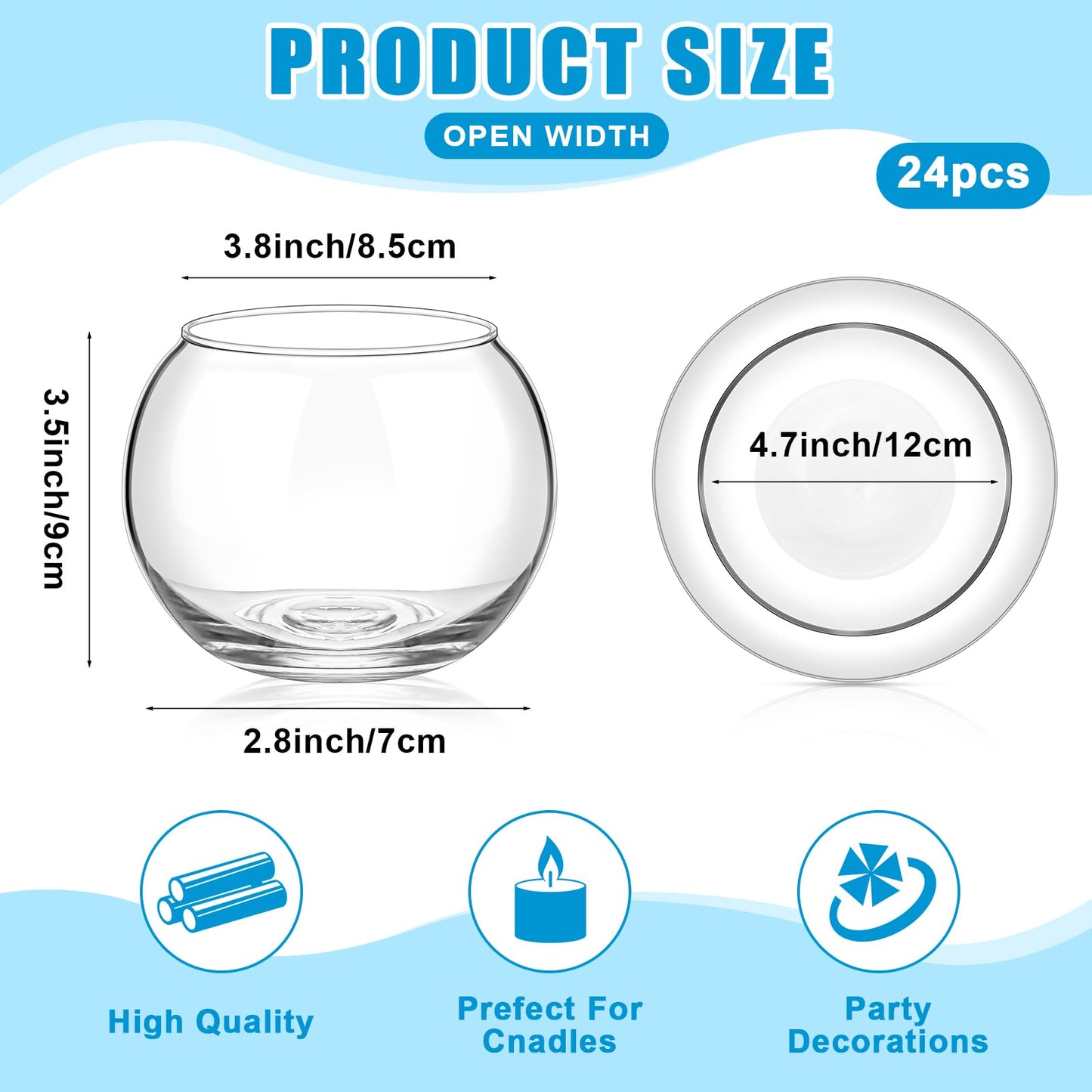 24 Pcs Glass Bubble Bowl Vase Bulk, Clear Round Glass Centerpiece Bowls for Valentine's Wedding Table Decor, Fish Flower Bud Vase Terrarium for Event Party DIY (3.5" h X 4.7" w)