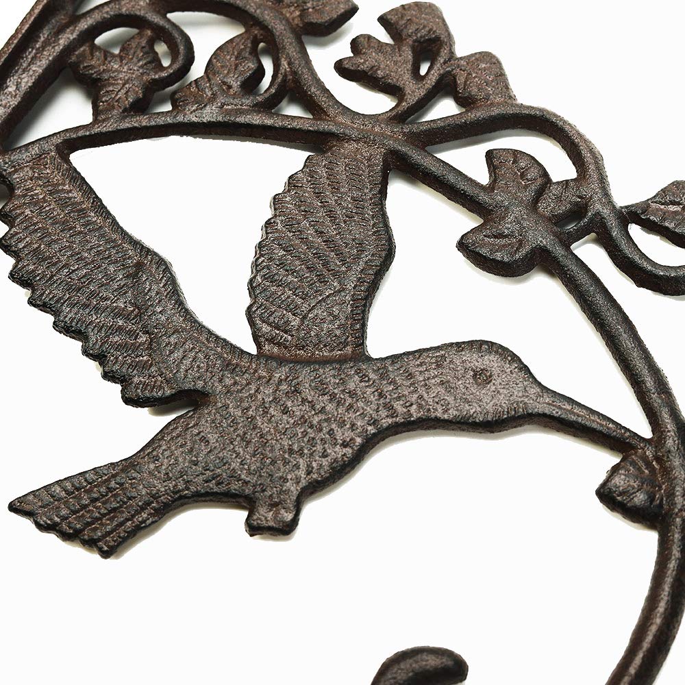 Sungmor Cast Iron Plant Hanger Wall Hooks, Heavy Duty Hanging Basket Brackets, Hummingbird Shape & 10.4 inch & 2PC Brown, Decorative Wall Hangers for Planters Lanterns Bird Feeders Houses Wind Chimes