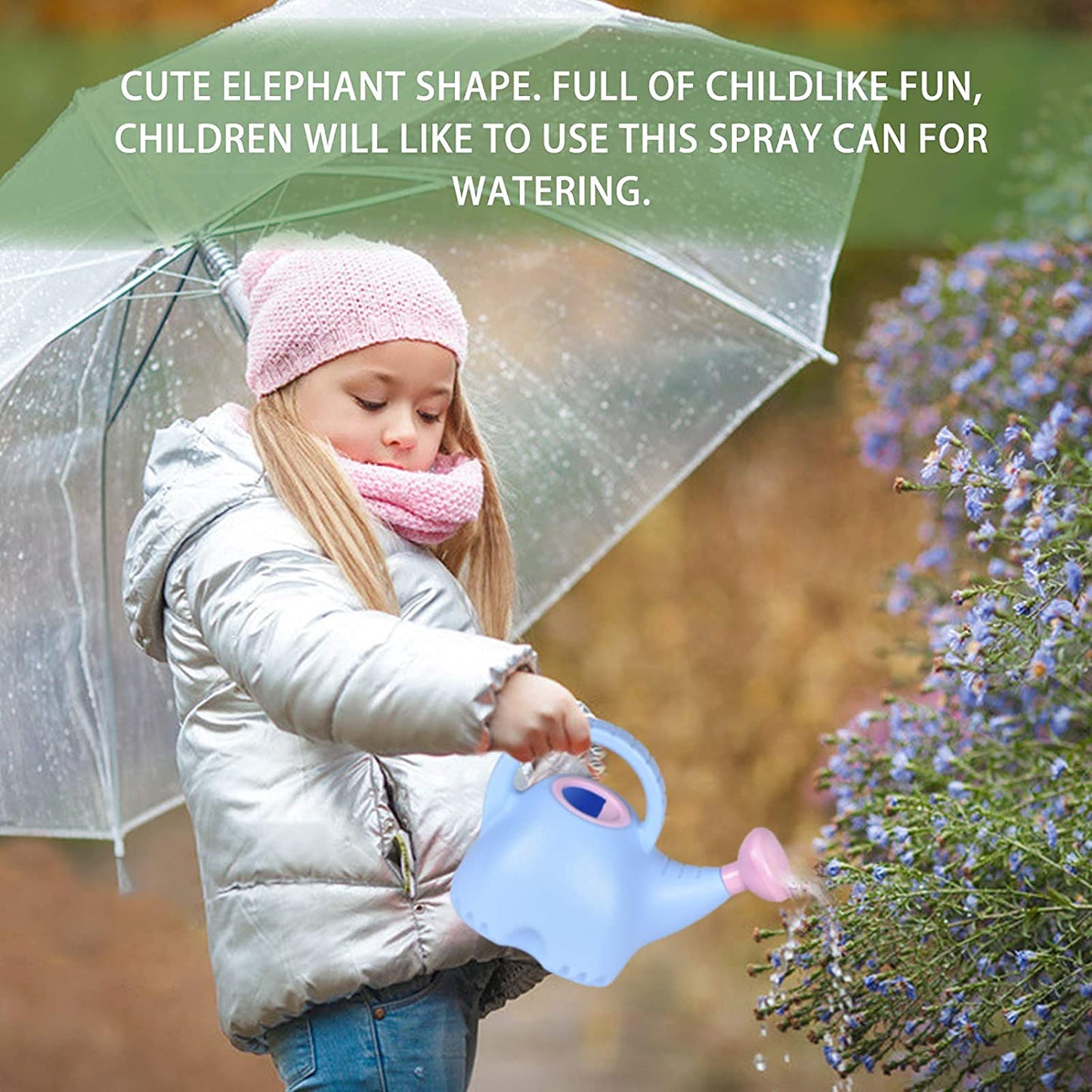 LOYUYU 0.4 Gallon Plastic Watering Can Small Lightweight Cute Indoor Outdoor Garden Plants, Watering Can with Shower Head Elephant: Pink