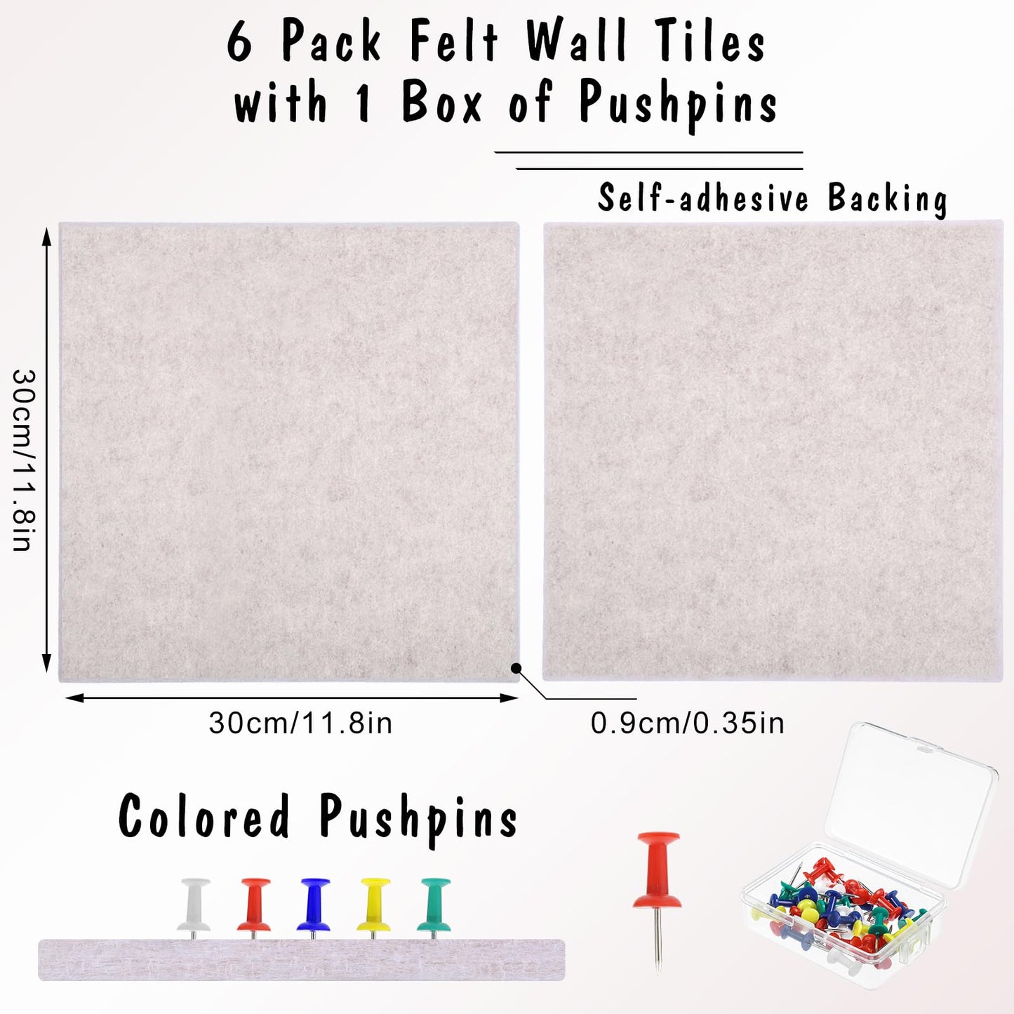Large Cork Board 36" x 24", 6 Pack Felt Bulletin Board with 30 Pushpins, Cork Boards Alternative with Self-Adhesive Strips, Felt Wall Tiles Pin Boards for Walls Office Home School Decor-Light Tan