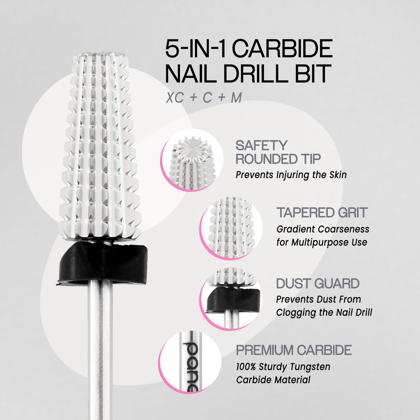 PANA Nail Carbide 5 in 1 Bit - Two Way Rotate use for Both Left and Right Handed - Fast Remove Acrylic or Hard Gel - 3/32" Shank - Manicure, Nail Art, Drill Machine (Fine - F, Silver)