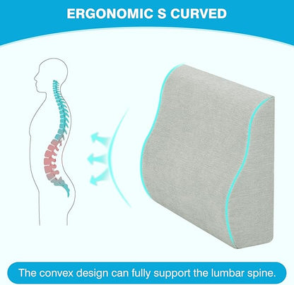 TANYOO Back Support Pillow for Recliner Dual Layer Lumbar Support Pillow with Gel Memory Foam Ergonomic Orthopedic Lumbar Cushions for Elderly Lower Back Pain Relief Washable Cover Light Grey