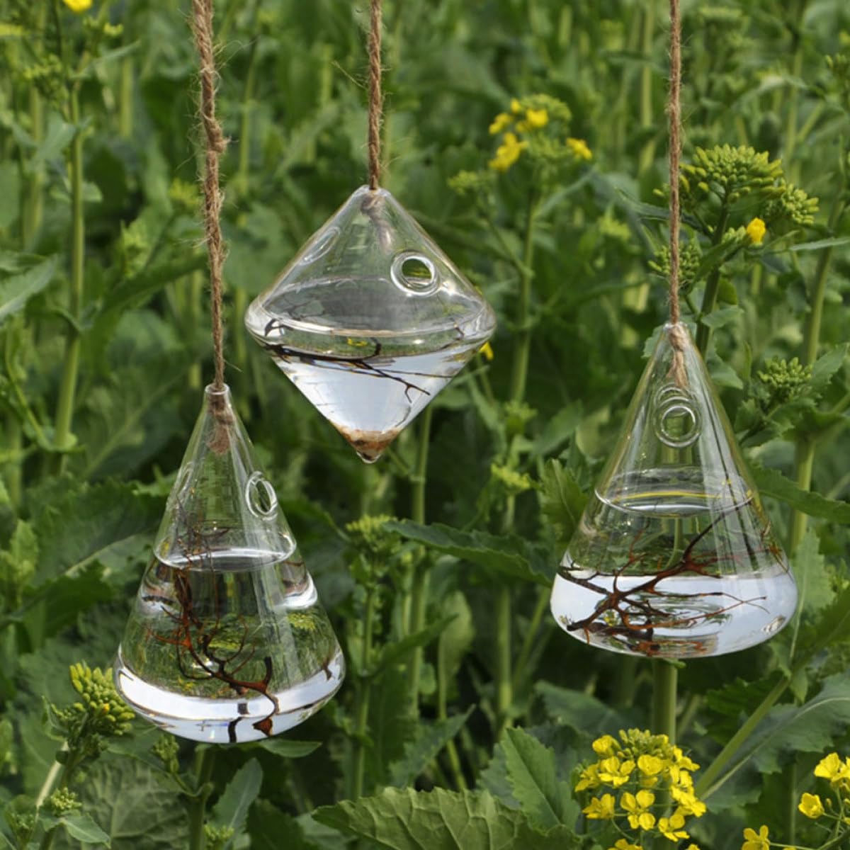 PRETYZOOM Geometric Glass Hanging Vase Set of 3, Hydroponic Planter Flower Holder for Wall Decoration, Home Glass Terrarium Plant Bottle for Indoor Home Décor