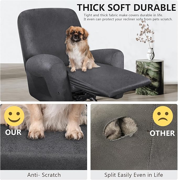 ANARACHON Recliner Chair Covers Leather Like, 4 Pieces Recliner Cover