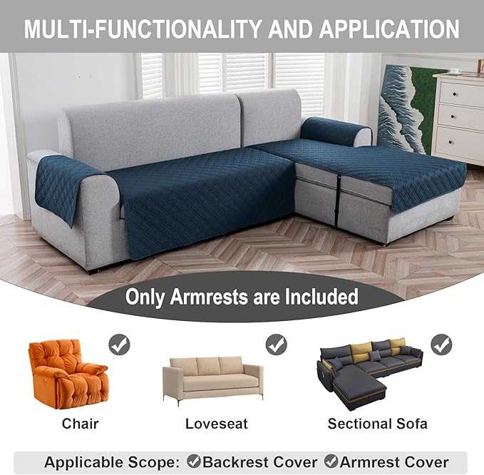 Genina Sofa Armrest Cover, Anti-Slip Armchair Slipcovers