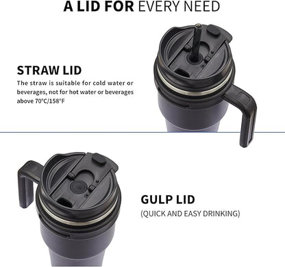 20 oz Insulated Coffee Mug Tumbler with Handle, Stainless Steel Travel Mug Tumbler with Lid and Straw,Double Wall Vacuum Leak Proof Ice Coffee Thermal Cup, Rose Gold