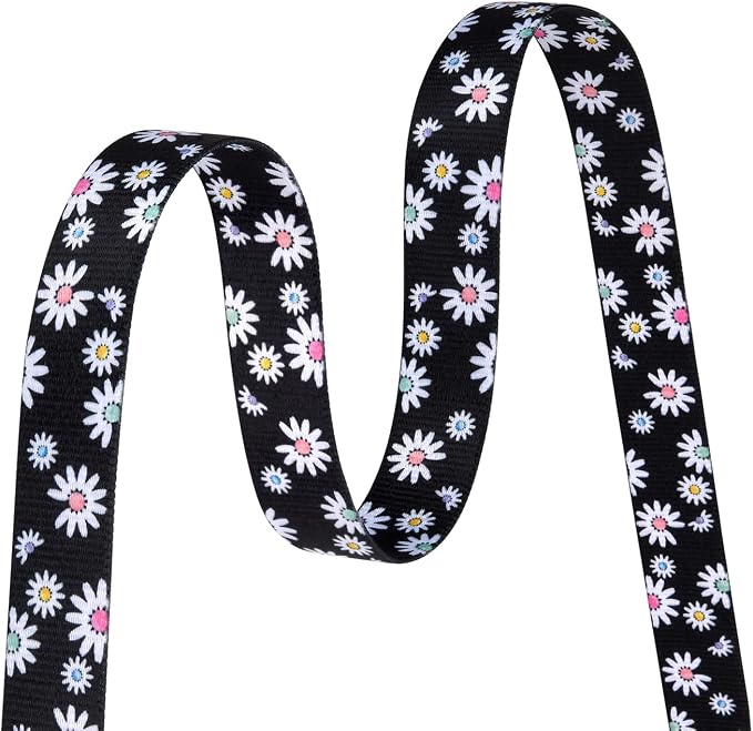 MarukoPet Dog Collar and Leash Set, Adjustable for Small Medium Large Dogs Puppy, Cute Design with Bohemia Floral Tribal Geometric Patterns Boys Girls Dog Collar(Black Daisy Set,M)