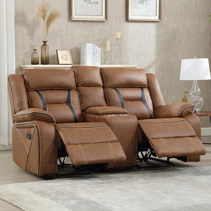 EBELLO Faux Leather Manual Loveseat Recliner, 2 Seat Reclining Sofa Chair