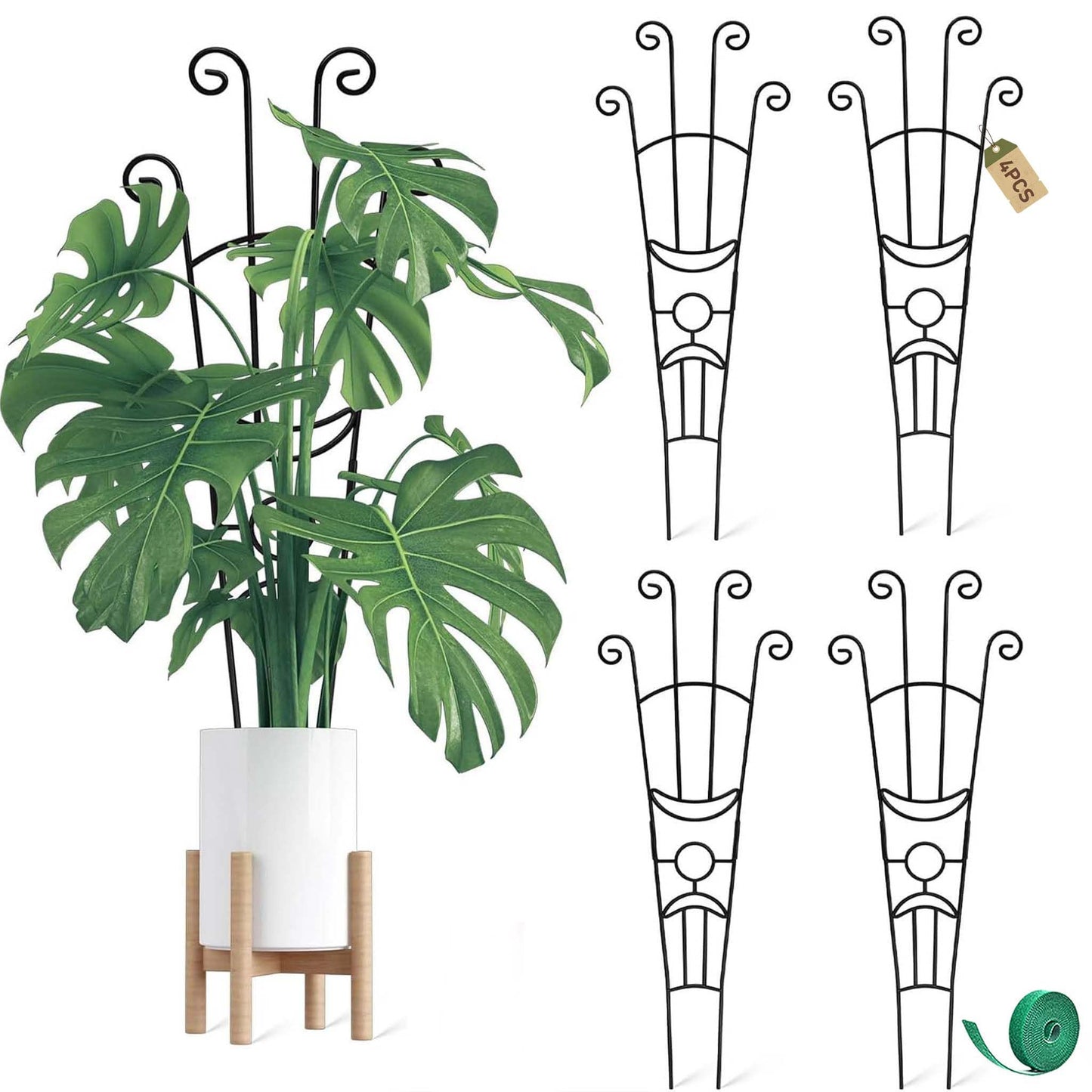 32.6in Monstera Plant Support Stakes for Indoor Plants, Metal Garden Plant Trellis for Climbing Plants, Pothos Vine Snake Climber Support，4p