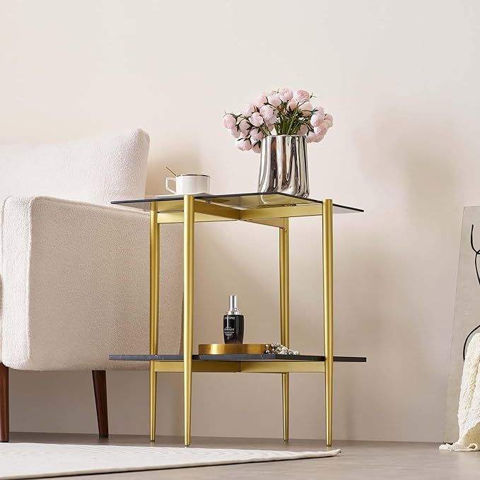LumFurn Glass End Table, Mid-Century Modern Design Sofa Table,