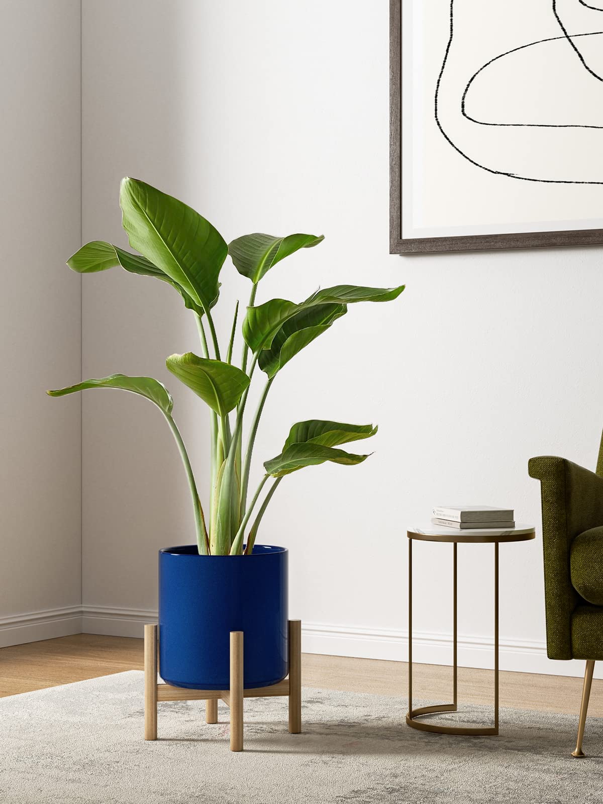 LE TAUCI Ceramic Pots for Plants, 10/8/6 Inch Indoor Planters with Draiange Hole, Silicone Plug & Mesh Pad, Modern Minimalist Pots for Home Office, Set of 3, Glossy, Midnight Blue