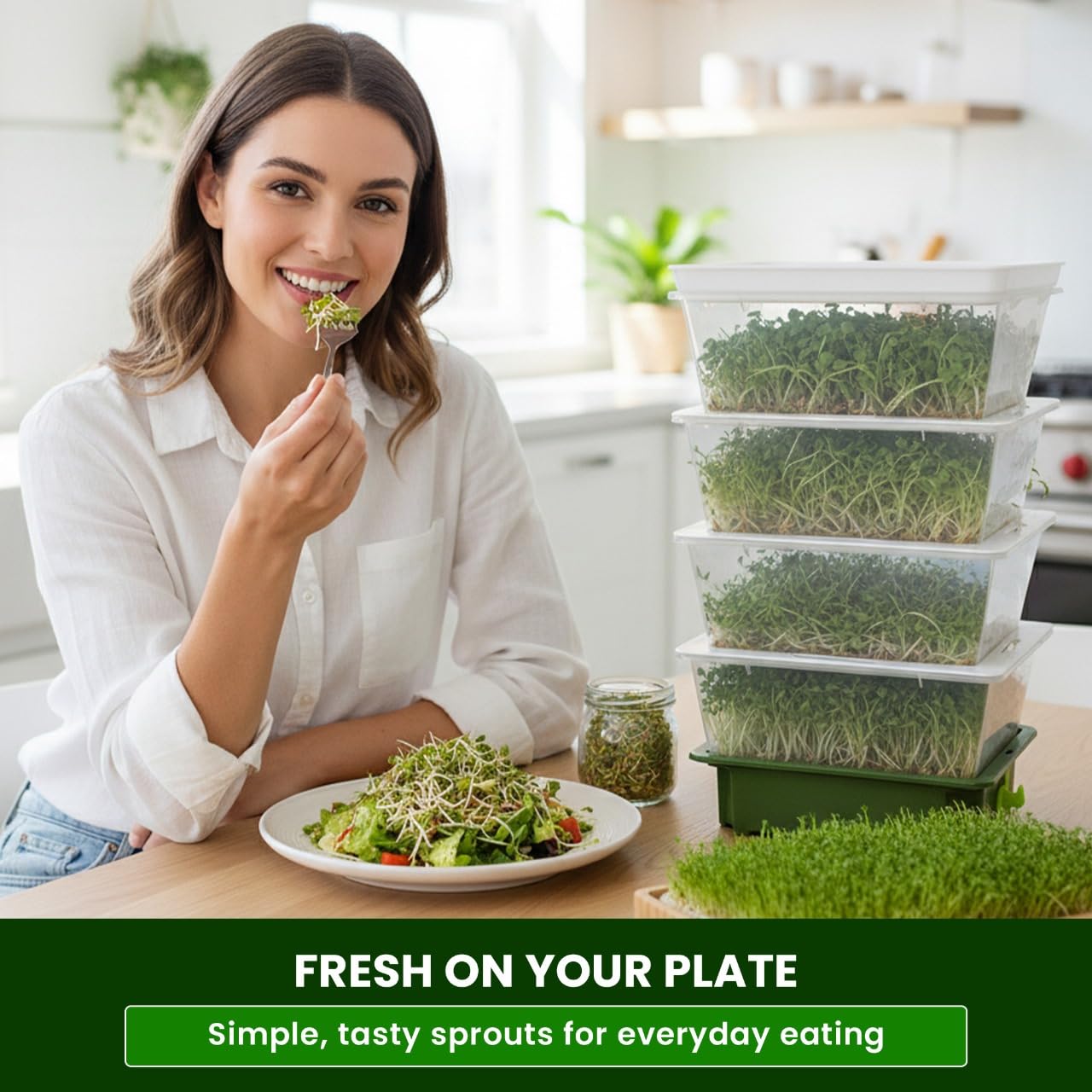 ZESTIGREENS 4-Tier Sprouting Kit - Stackable Seed Sprouter Trays with Drain Spout - Grow Fresh Sprouts at Home - BPA-Free