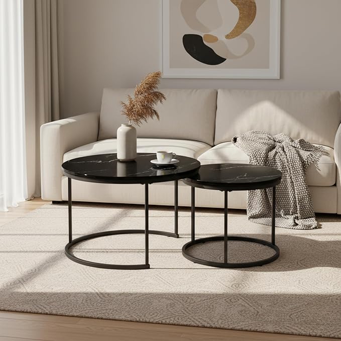 Homy Casa 27.6inch Round Coffee Table Set of 2, Modern Nesting Coffee Tables
