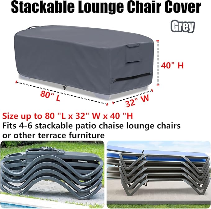 Outdoor Chaise Lounge Cover for 4-6 Stackable Patio Chaise Lounge Chairs