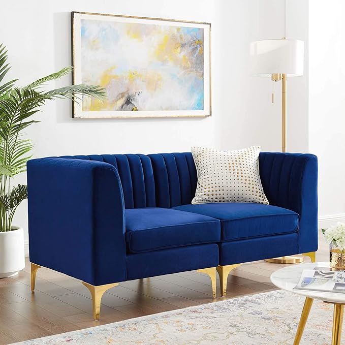 Modway EEI-4346-NAV Triumph Channel Tufted Performance Velvet Loveseat