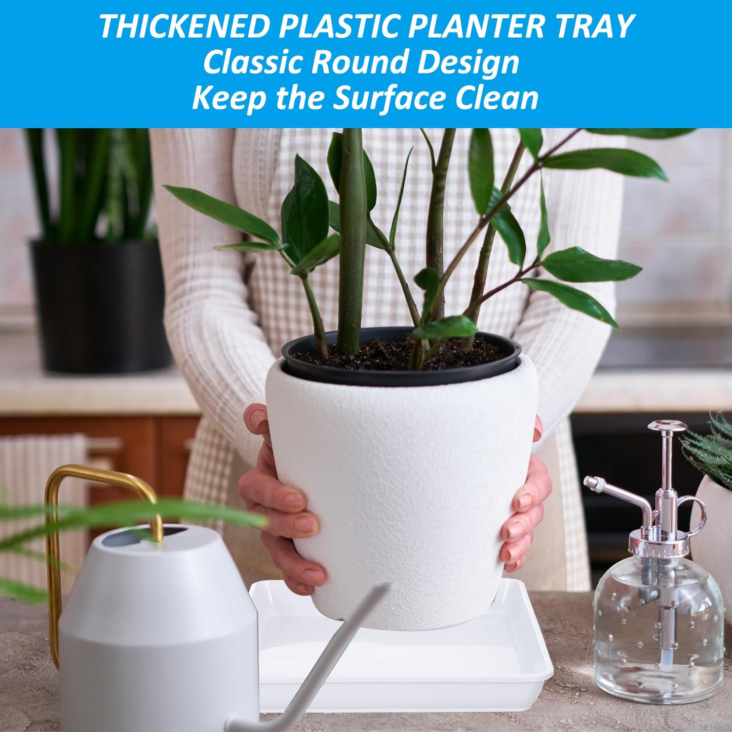 PATIKIL Plant Saucer Tray, 5 Pack 14 Inch Square Plant Saucer Heavy Planter Pot Saucers Large Deep Flower Planter Drip Tray for Indoor Outdoor Plants, White