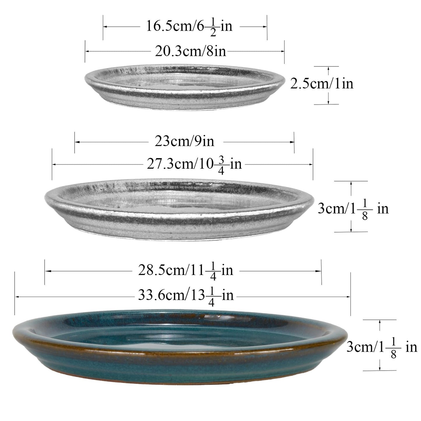 W&W Ceramic Plant Saucer - Plant Trays for Indoor Pots (Teal, 13 inches, 2 Packs)
