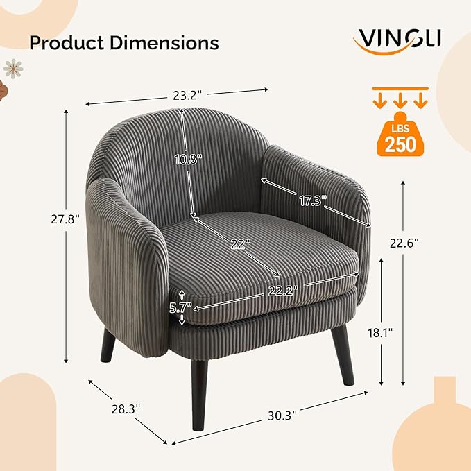 VINGLI 30.3" Wide Modern Barrel Accent Armchair