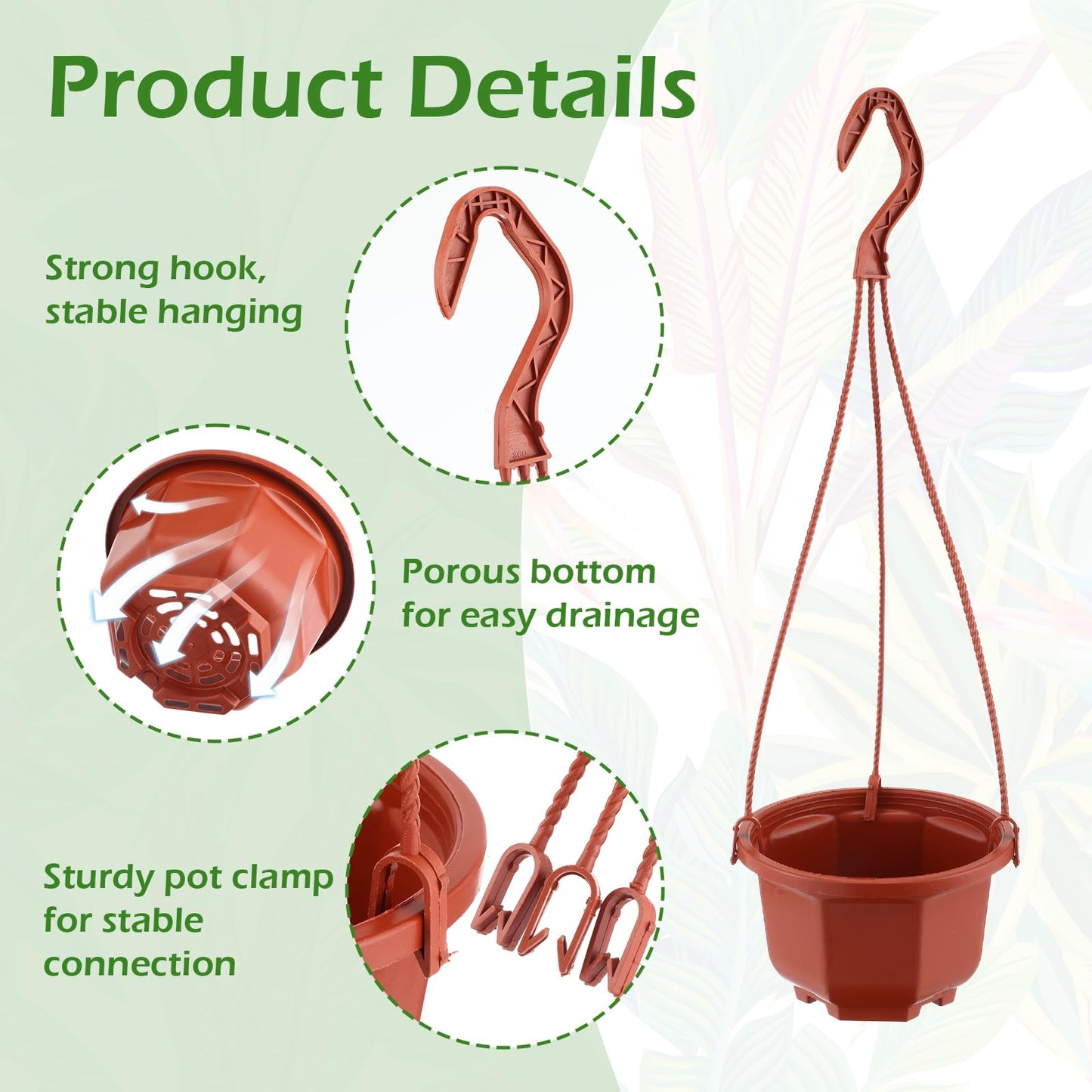 Roshtia 50 Pcs 5.1 inch Plastic Hanging Plant Pots with Hooks Flower Pots Baskets Outdoor Hanging Nursery Planter Holder for Home Garden Balcony Porch(Brown, 5.1 inch)
