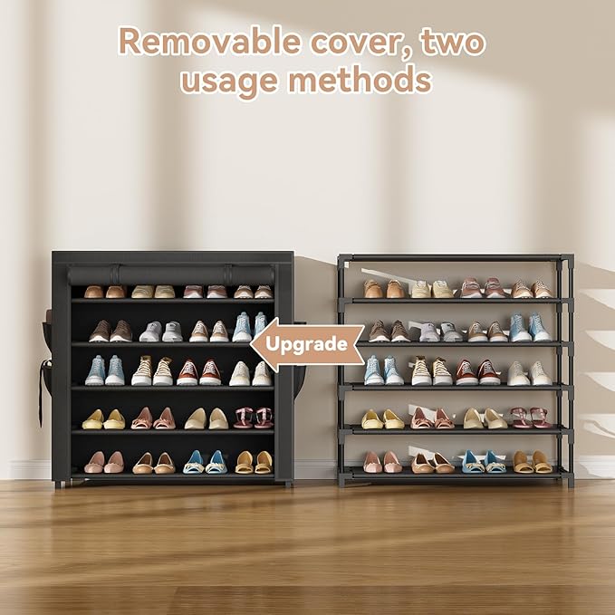 LANTEFUL Shoe Rack with Covers 5 Tier Tall Shoe Rack Organizer Large Capacity