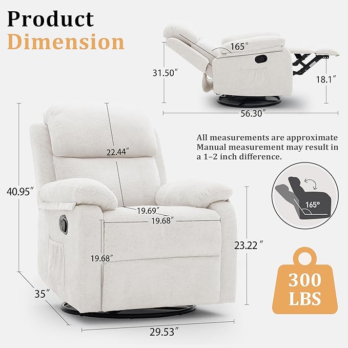 Korser Recliner Chair, 360 Swivel Rocker Chair