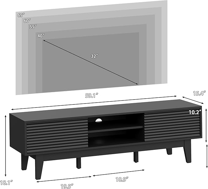 Fluted TV Stand for 55 65 Inch TV, Mid Century Modern Entertainment Center