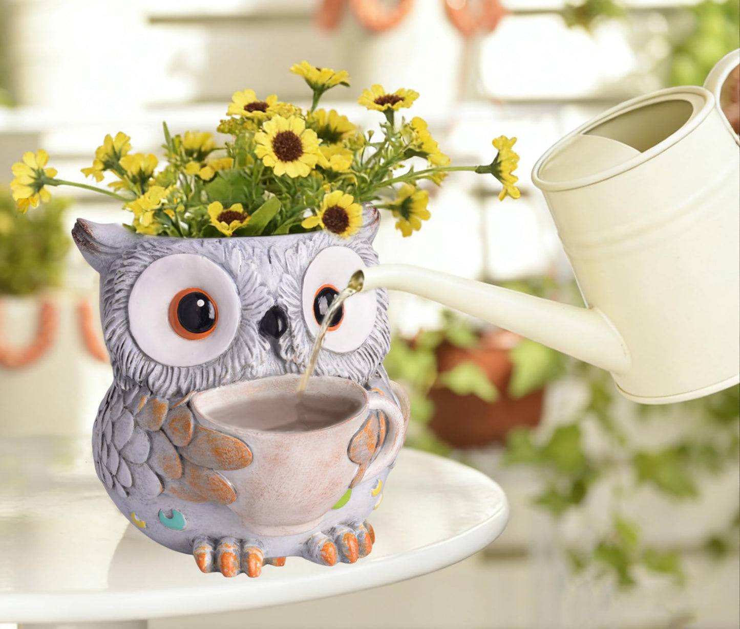 Saysmile Unique Owl Plant Pots Indoor, Cute Small Succulent Pots with Drainage Hole, Watering Owl Planters for Indoor Outdoor Plants, Resin Flower Pot for String of Pearls, Gift Ideas for Mother
