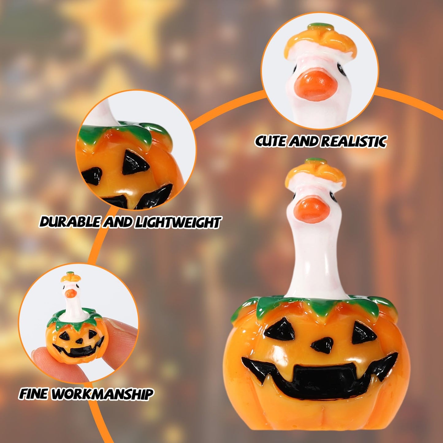 50pcs Mini Small Micro Halloween Pumpkin Goose Figures Bulk, Miniature Tiny Resin Ducks Statues Cute Pumpkin Figurines Decorations for Dollhouse Fairy Garden DIY Craft Party Favors