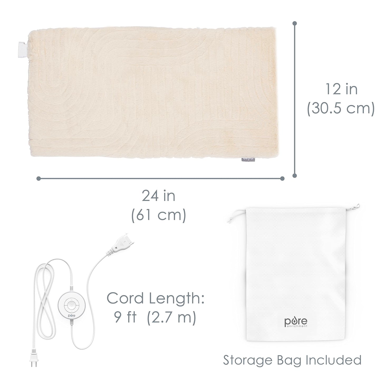 Pure Enrichment PureRadiance Luxury Heating Pad for Cramps, Back, Neck, & Shoulder Pain Relief, Patented Design, Soft Faux Fur & Micromink, 6 Heat Settings, Machine Washable, 12”x24”(Cloud)