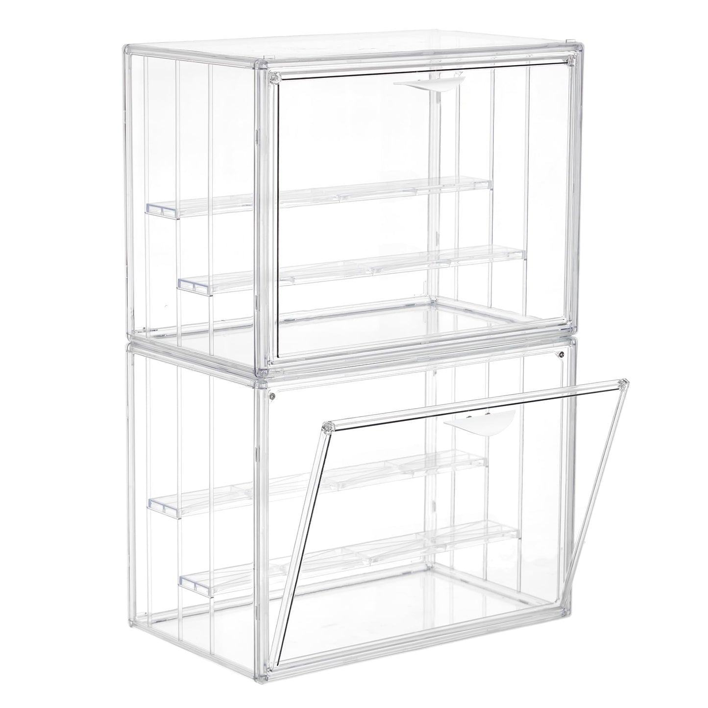LXLXXL Acrylic Display Case for Collectibles 3 Layer Adjustable Figure Display Cases with Magnetic Door Clear Stackable Display Box for Figures Showcase 2Pack