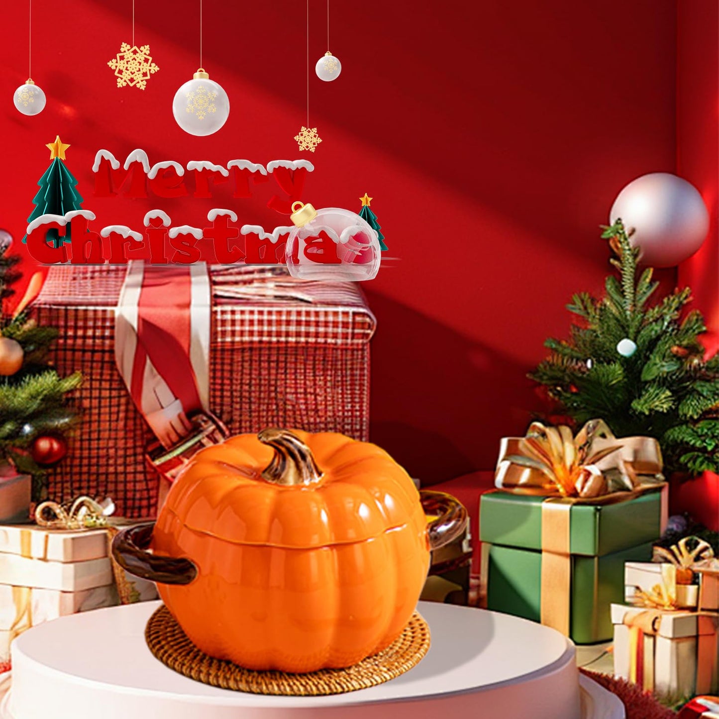 Dutch Oven Pot with Lid, Pumpkin Pottery Dessert Saucepan, Mini Baking Dish Cute Pumpkin Bowl, Covered Dutch Oven Ceramic Stockpot, Pumpkins-Shaped Casserole (Orange)