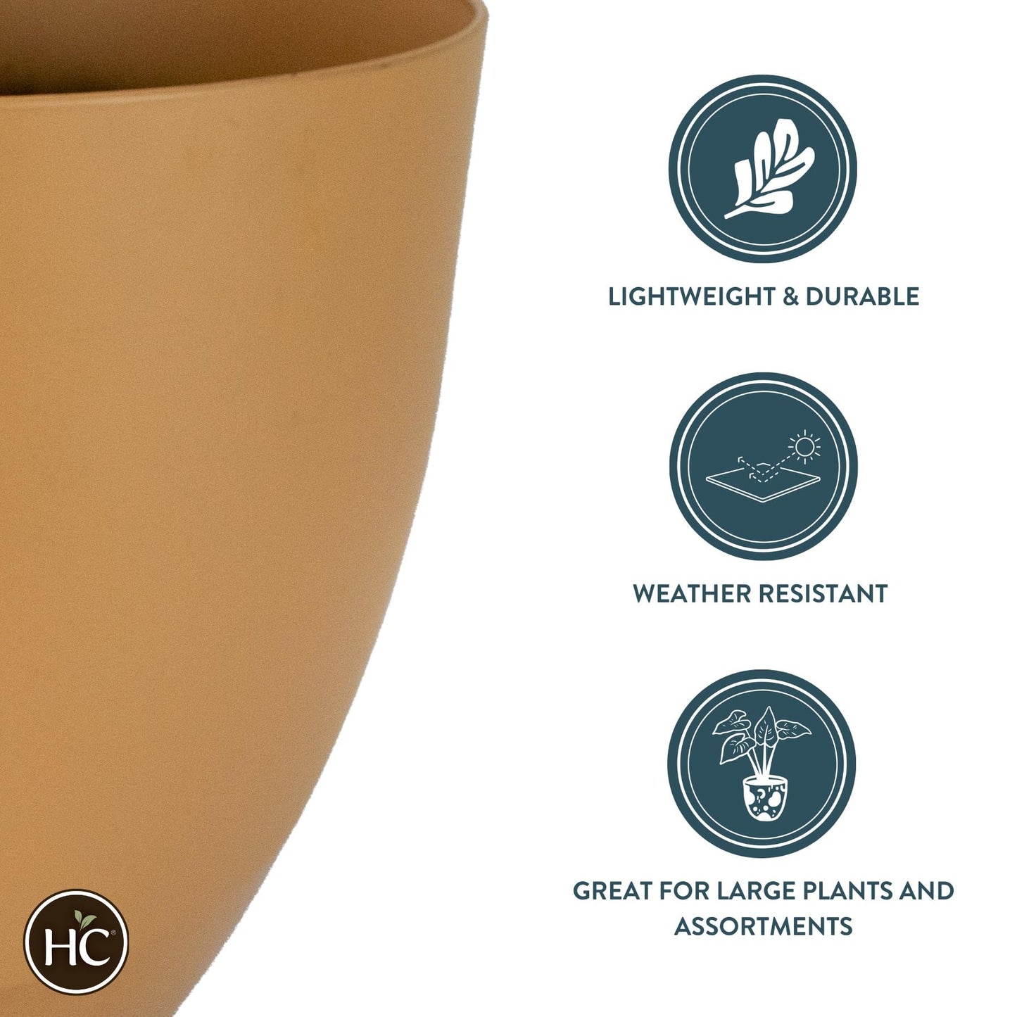 The HC Companies 13 Inch Topanga Decorative Round Planter - Lightweight Premium Resin Plant Pot with a Ceramic Look for Indoor Outdoor Use, Taupe Swoop