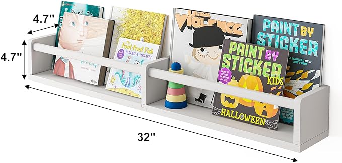 Fixwal Nursery Bookshelves, 32in Floating Bookshelves