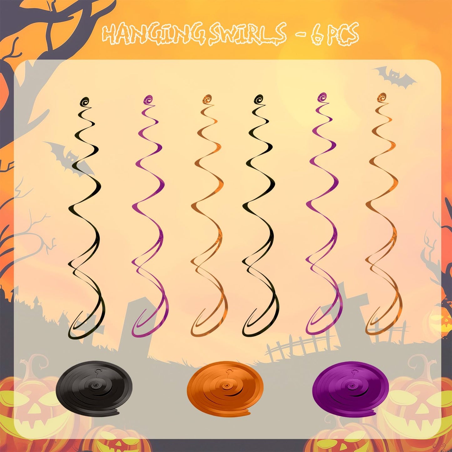 YQUQWN 46 PCS Halloween Bat Hanging Swirl Decorations Black Orange Purple Flying Vampire Bat Ceiling Decor for Kids Halloween Party Door Office Party Supplies